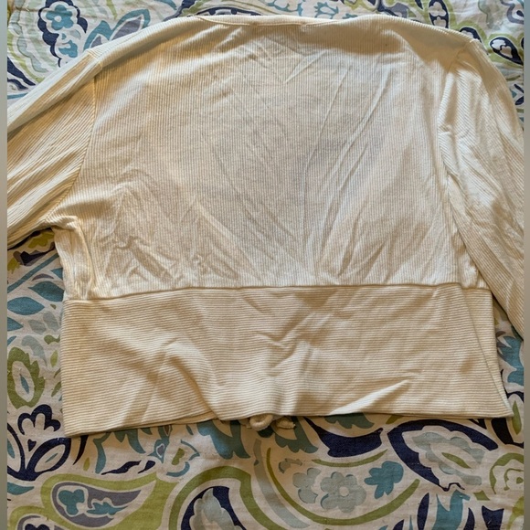 #22 Revamped Cream ribbed cropped top with bell sleeves.  Size L - Picture 2 of 5